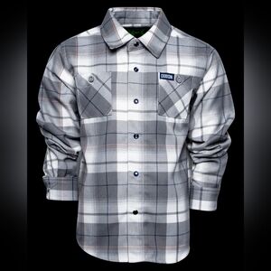 DIXXON Daybreak Youth Flannel Gray Pink White Plaid Button Snap Sz XL Easter